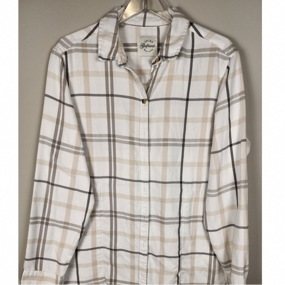Geoffrey Beene Neutral Plaid Button Down Shirt